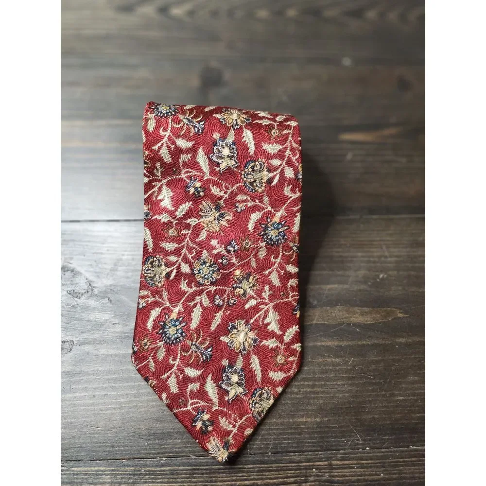 Zylos George machado Tie 100%‎ Italian SILK NECKTIE  Burgandy with Floral print.